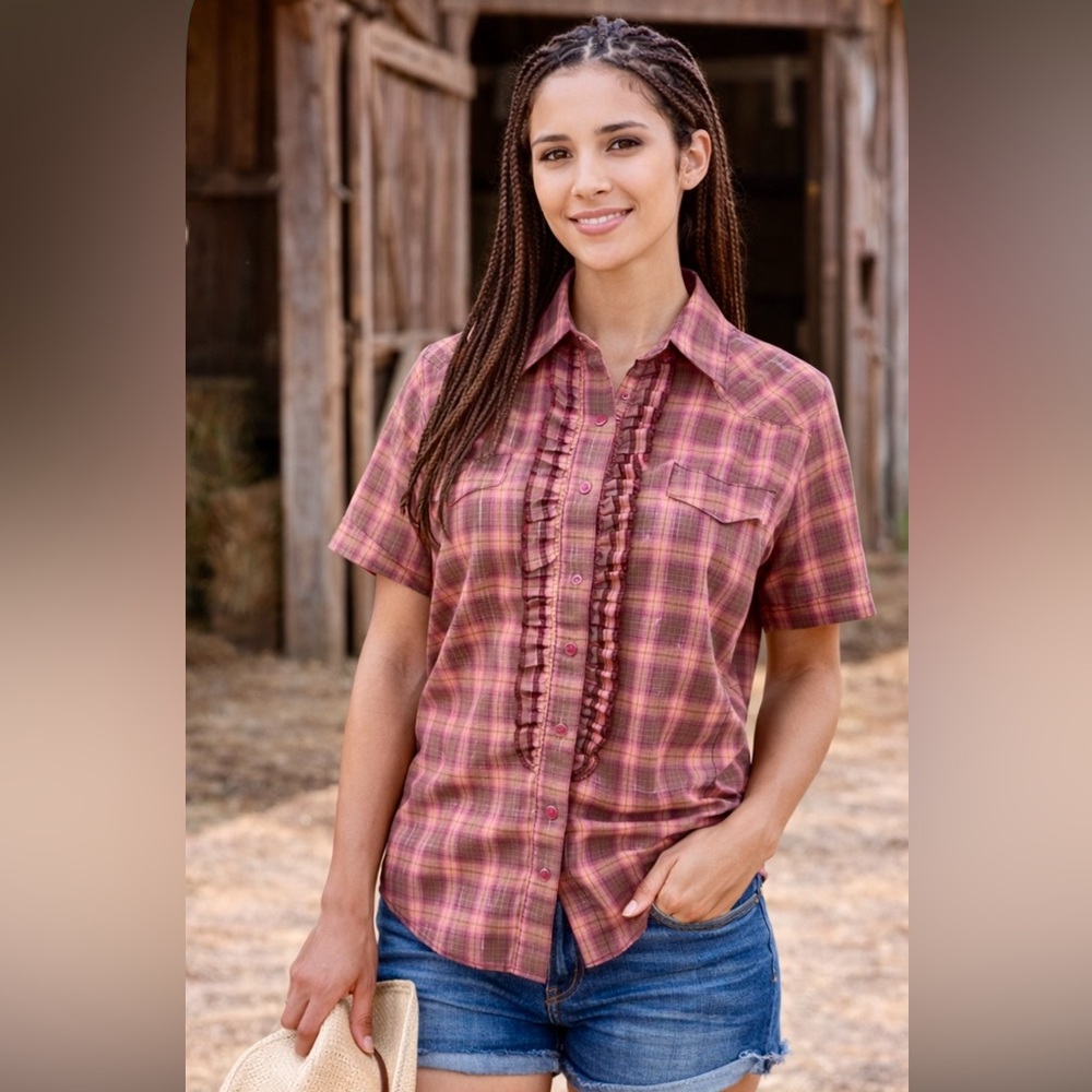 Wrangler "Wrancher"  Western Style Plaid Shirt w/Metallic Highlights Size XL
